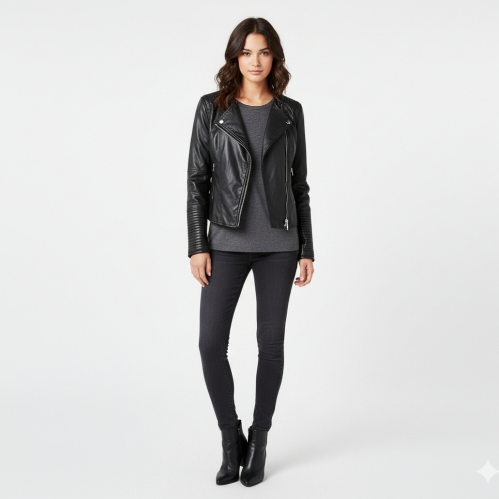 French Connection Black Leather Biker Jacket